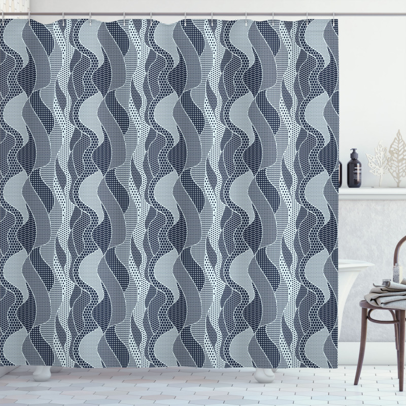 Waves Circles and Dots Shower Curtain
