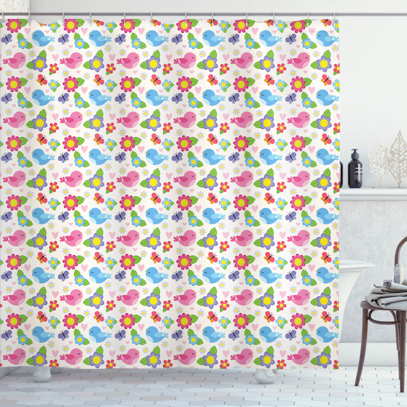 Floral Nature Birds Shower Curtain