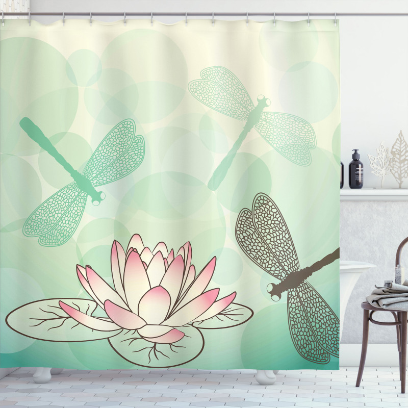 Exotic Lily Dragonflies Shower Curtain