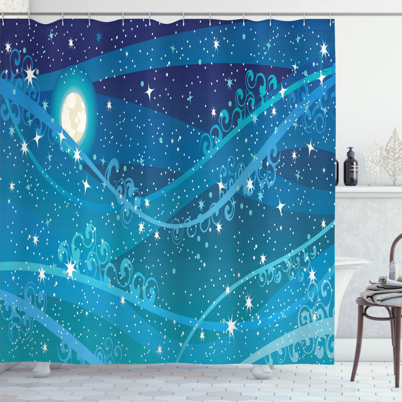 Full Moon Open Sky Shower Curtain