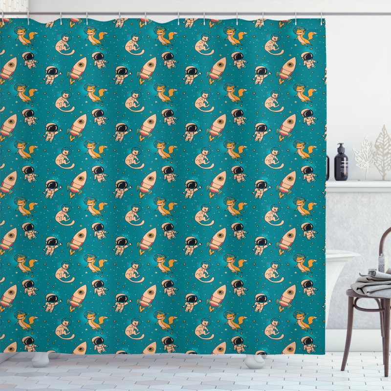 Foxes Cats Cosmonauts Shower Curtain