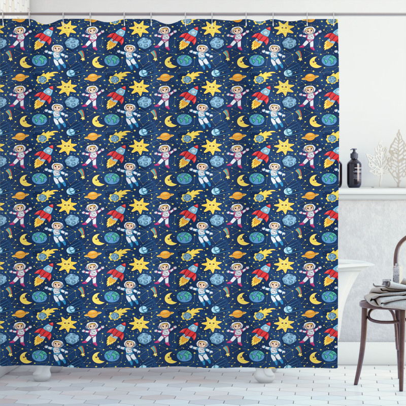 Cosmonaut Girl and Boy Shower Curtain