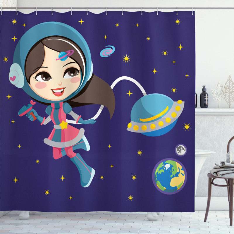 Little Girl in Space Shower Curtain