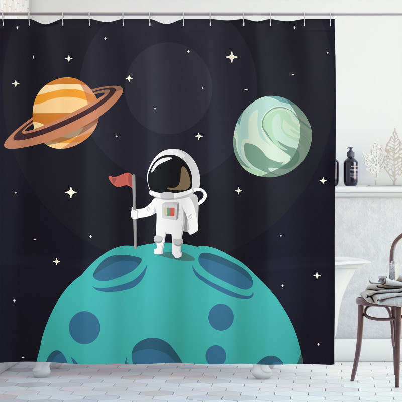 Galaxy Adventure Cartoon Shower Curtain