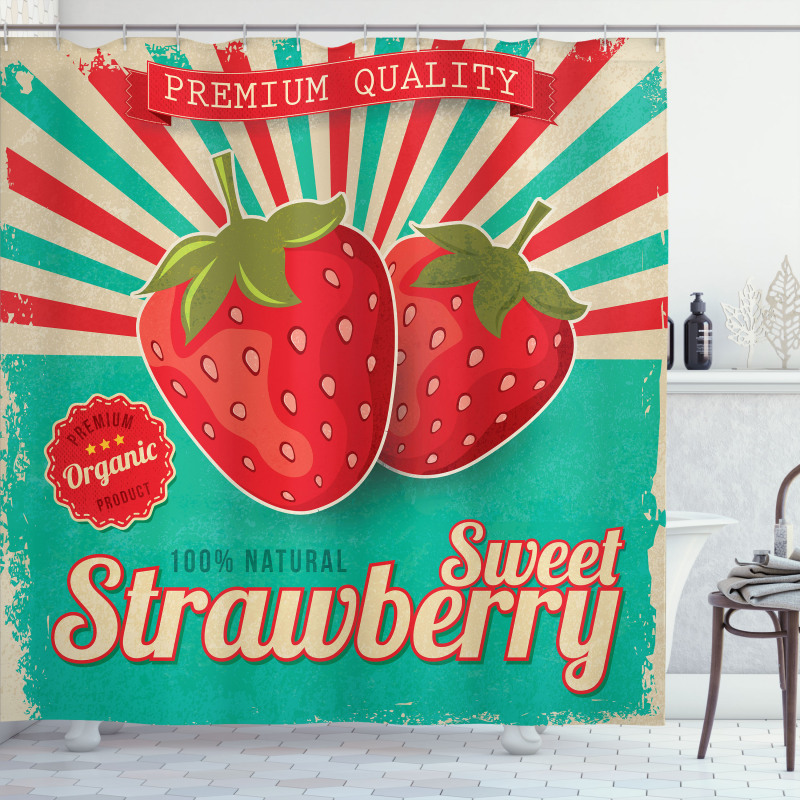 Retro Poster Strawberries Shower Curtain