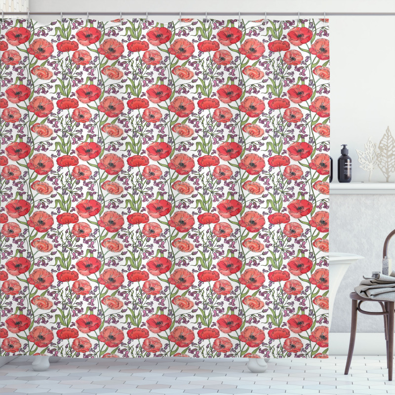 Poppy Blossoms Garden Shower Curtain