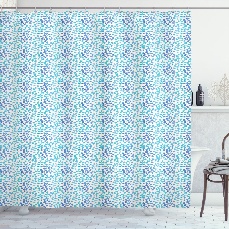Buds Branches Blue Tones Shower Curtain