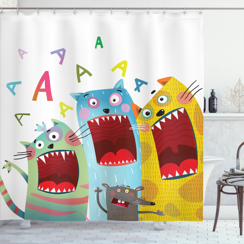 Cartoon Cats and Rat Shower Curtain