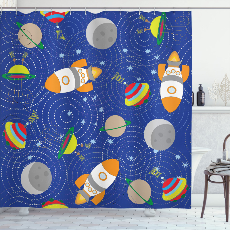 Outer Space Moon UFO Shower Curtain