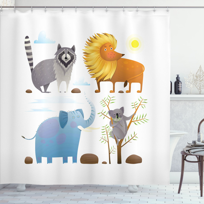 Lion Elephant Raccoon Shower Curtain