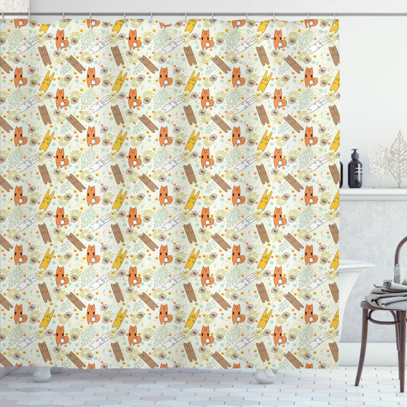 Bear Fox and Bunny Shower Curtain