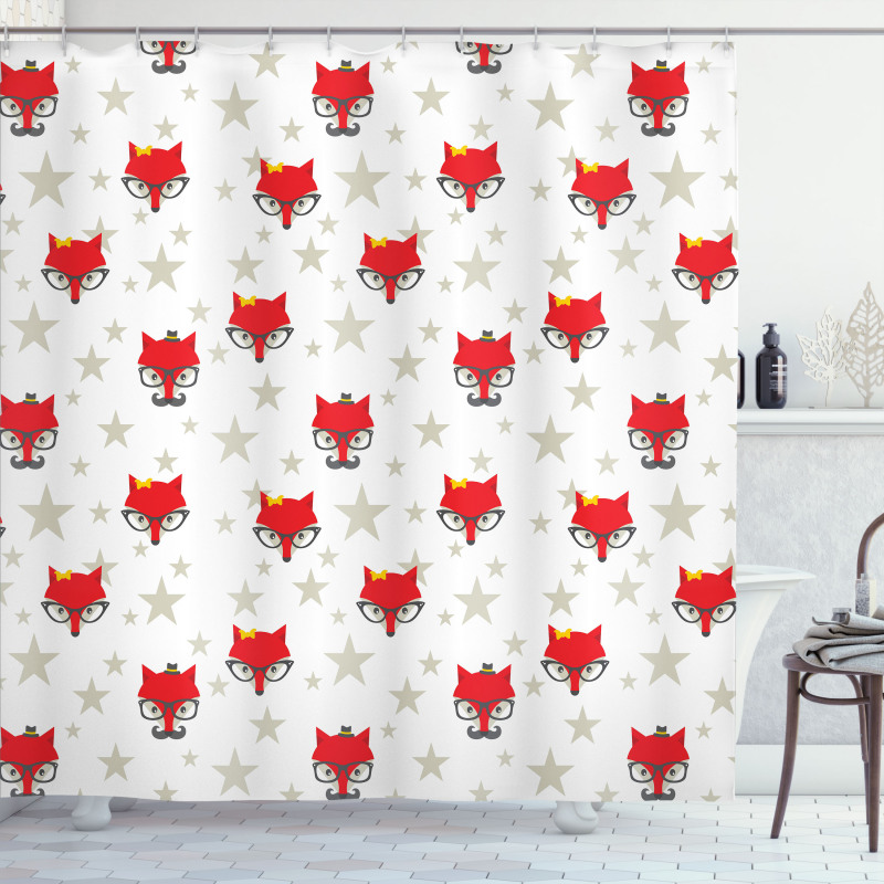 Hipster Foxes Hats Shower Curtain