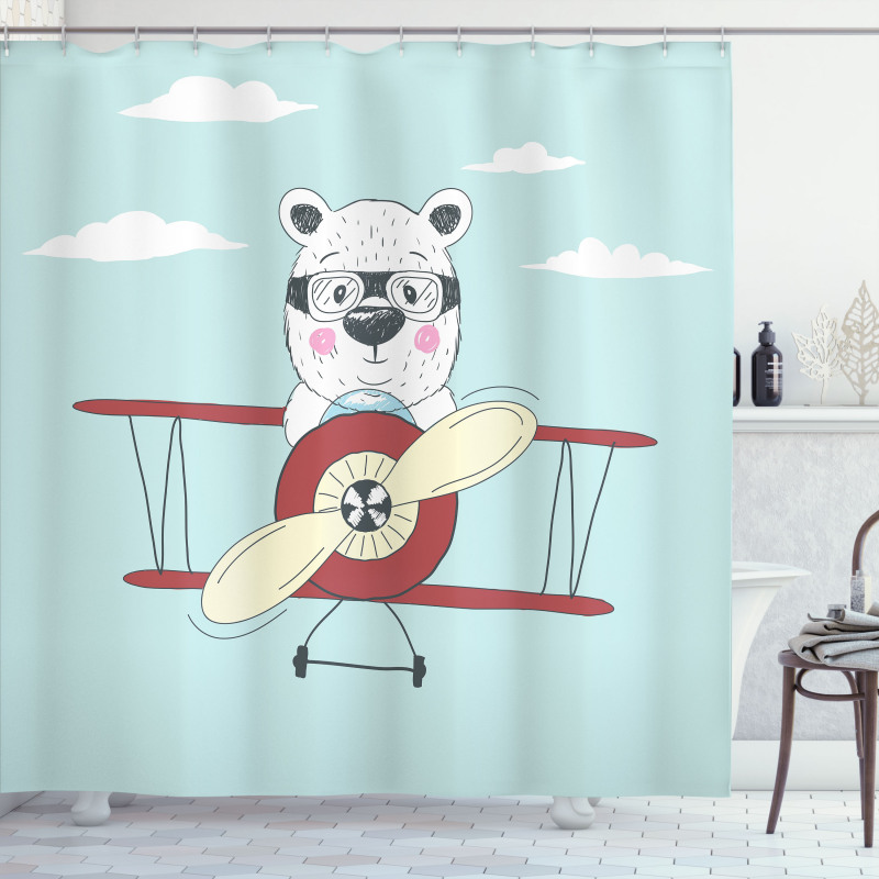 Pilot Bear in Plane Shower Curtain