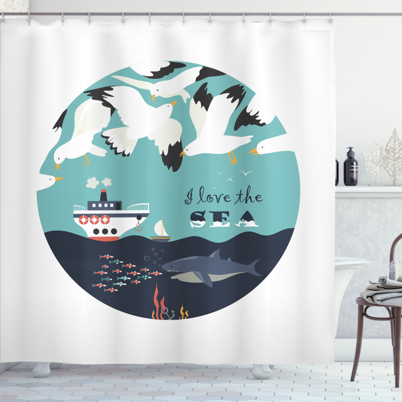 I Love the Sea Words Shower Curtain