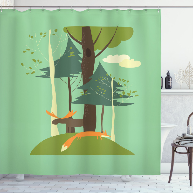 Elk and Fox in Forest Shower Curtain