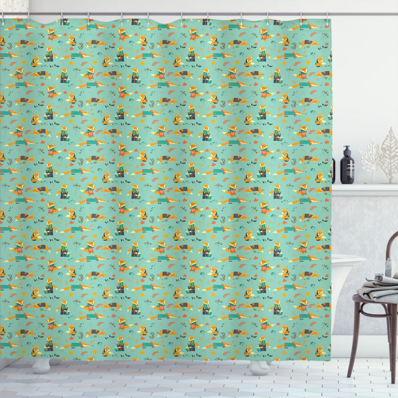 Foxes with Glasses Shower Curtain