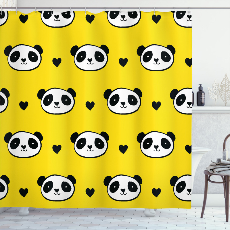 Smiling Panda Faces Shower Curtain