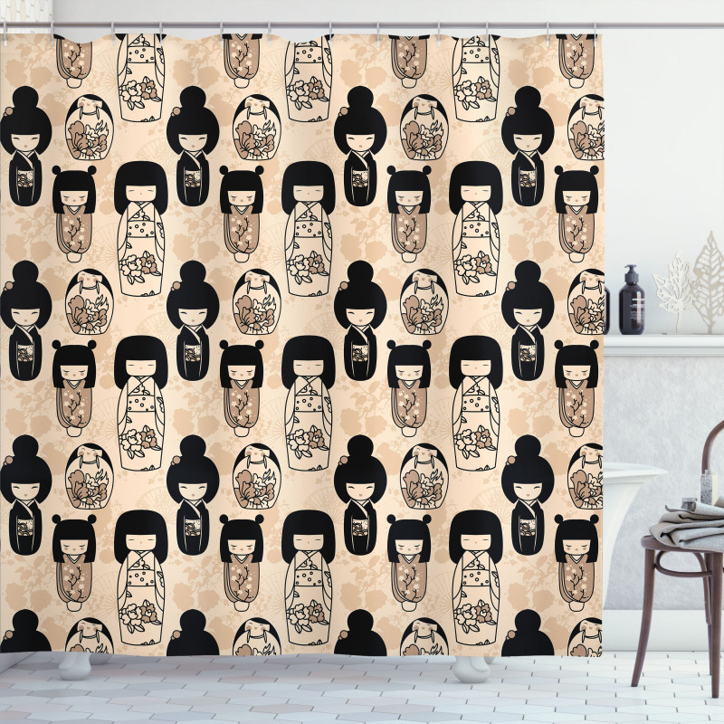 Little Kokeshi Dolls Shower Curtain