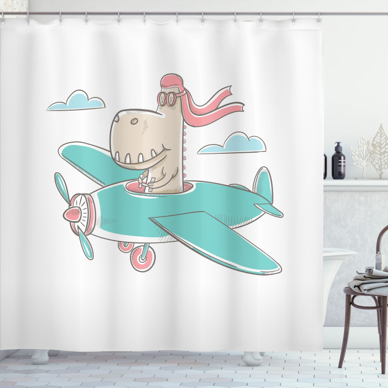 Dinosaur in Plane Shower Curtain