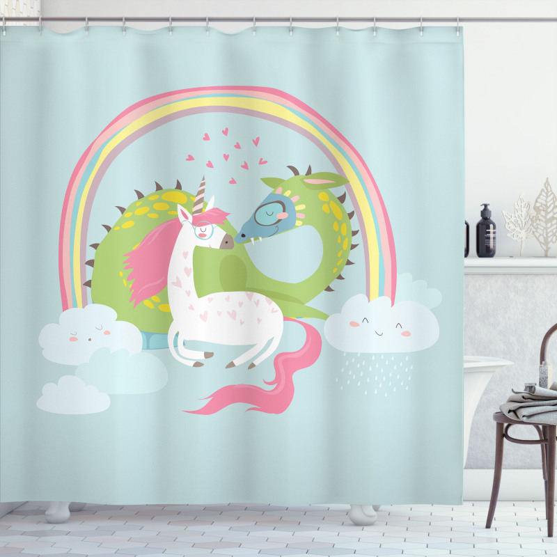 Dragon Unicorn Love Shower Curtain