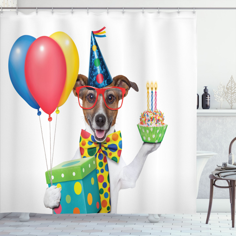 Party Dog and Balloons Shower Curtain