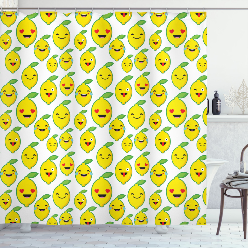 Cartoon Lemon Emoticons Shower Curtain