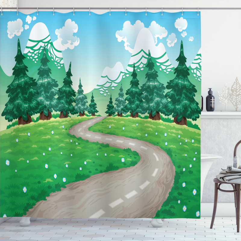 Pathway Among Pine Trees Shower Curtain