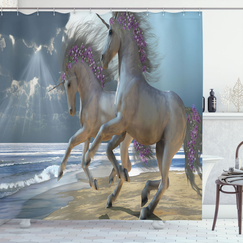 Flower Adorned Mane Horse Shower Curtain