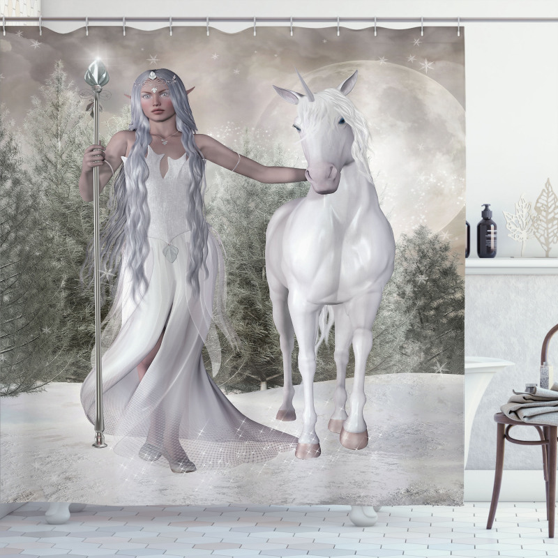 Elf Holdng Mace and Horse Shower Curtain