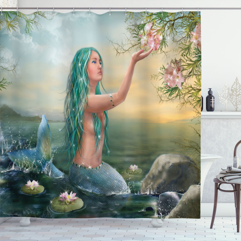 Mermaid and Magnolias Shower Curtain