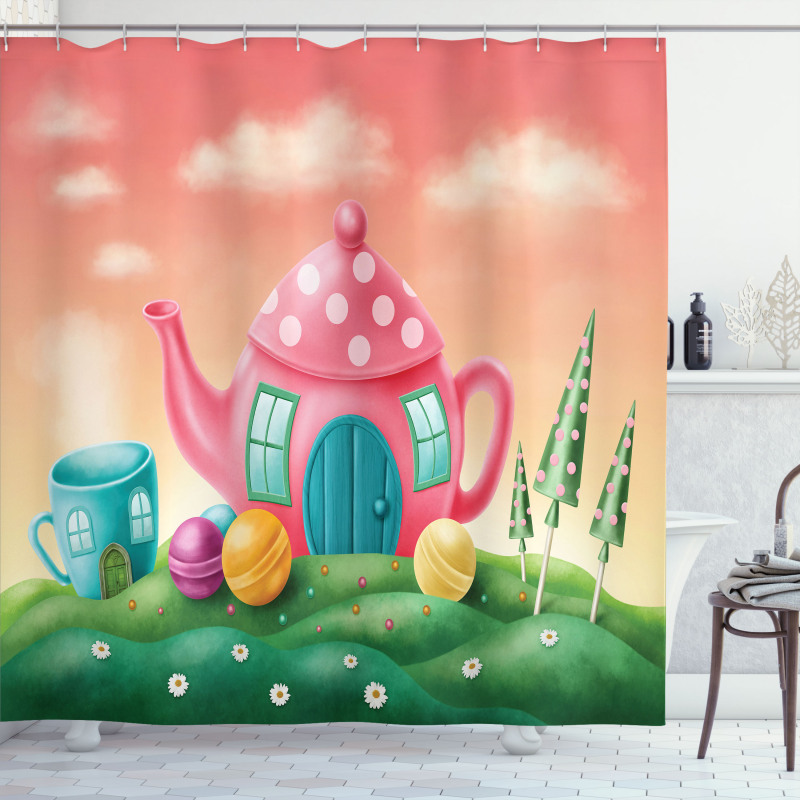 Polka Dotted Tea Pot Shower Curtain