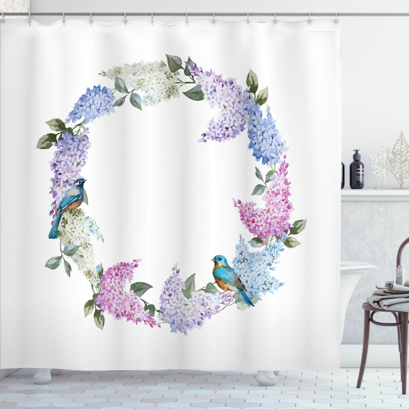 Flower Wreath and Bird Shower Curtain