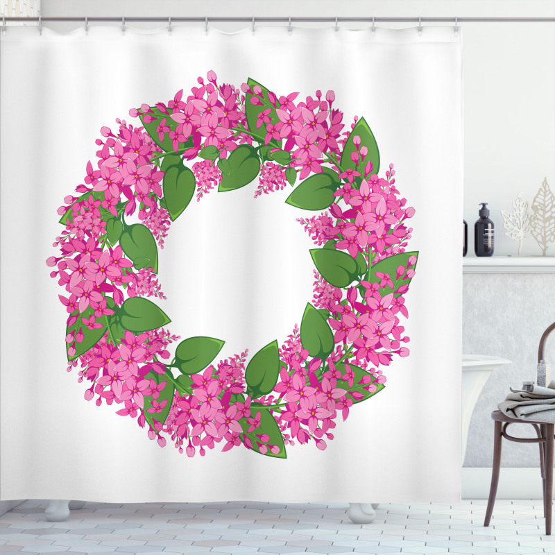 Pink Blossoms Wreath Shower Curtain