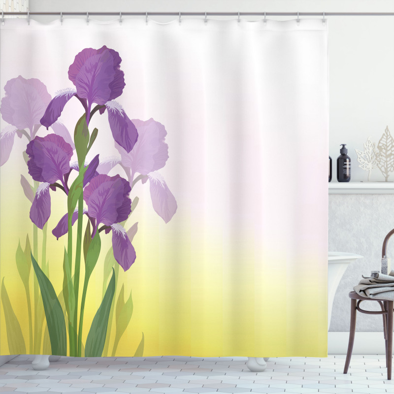 Iris Flowers Leaves Shower Curtain