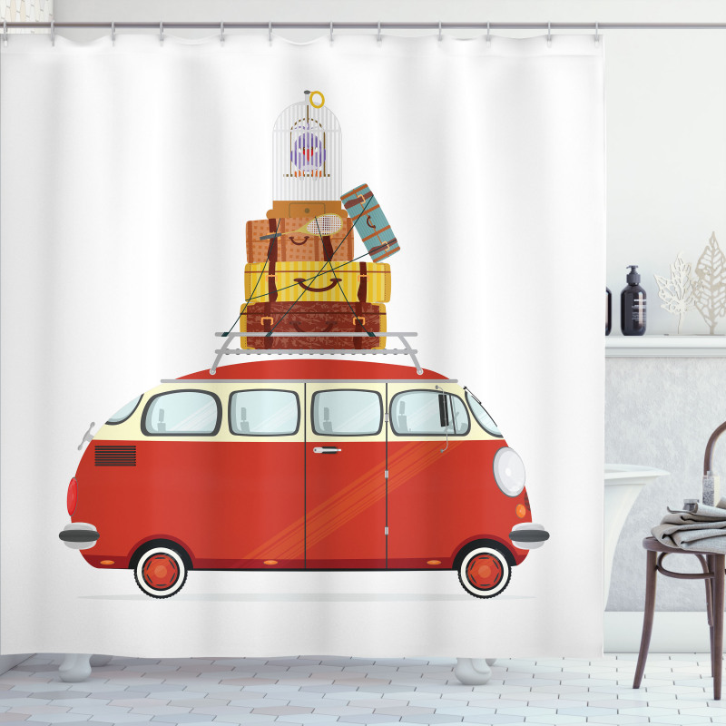 Cartoon Retro Minivan Shower Curtain