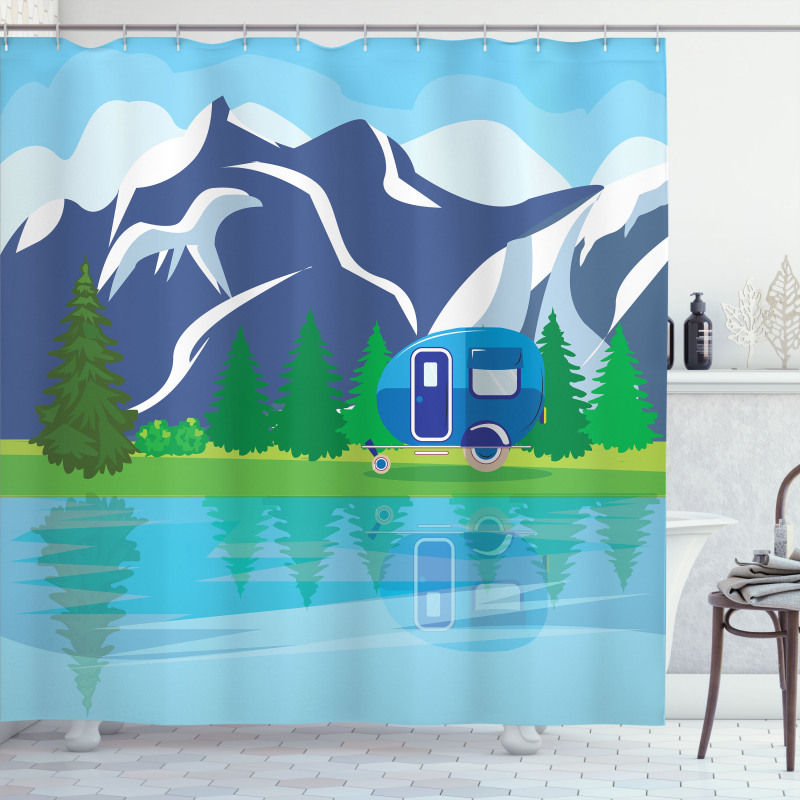 Cartoon Lake Landscape Shower Curtain