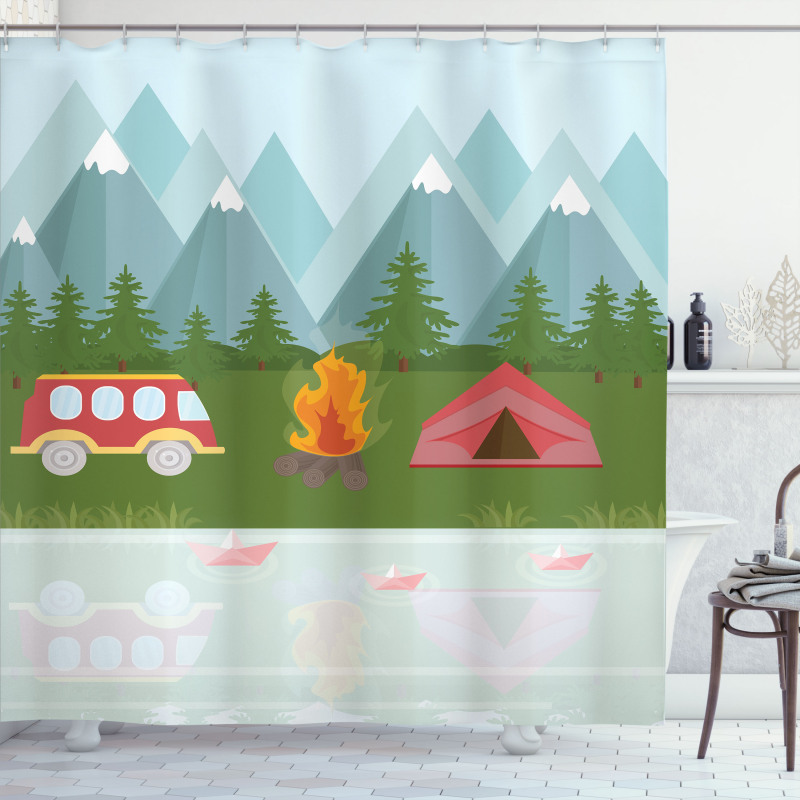 Cartoon Caravan Tent Shower Curtain