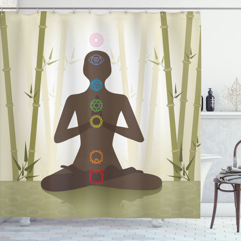 Yoga in Bamboo Stems Shower Curtain