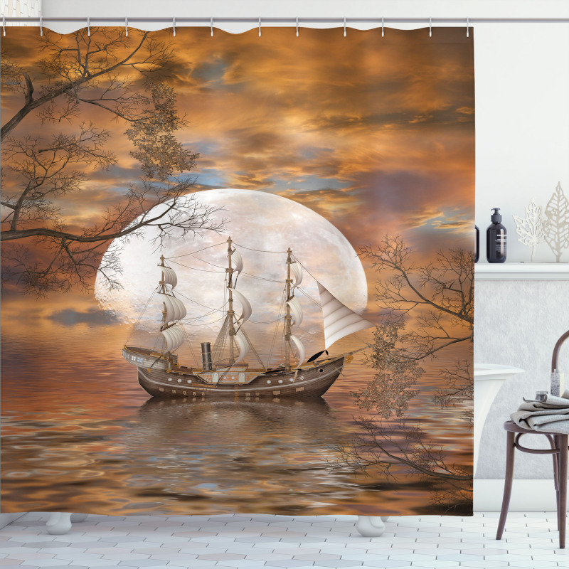 Full Moon Nautical on Moon Shower Curtain