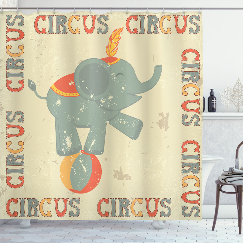 Retro Print Elephant Shower Curtain