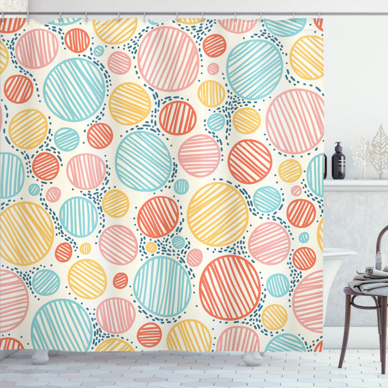 Striped Circles Pastel Shower Curtain