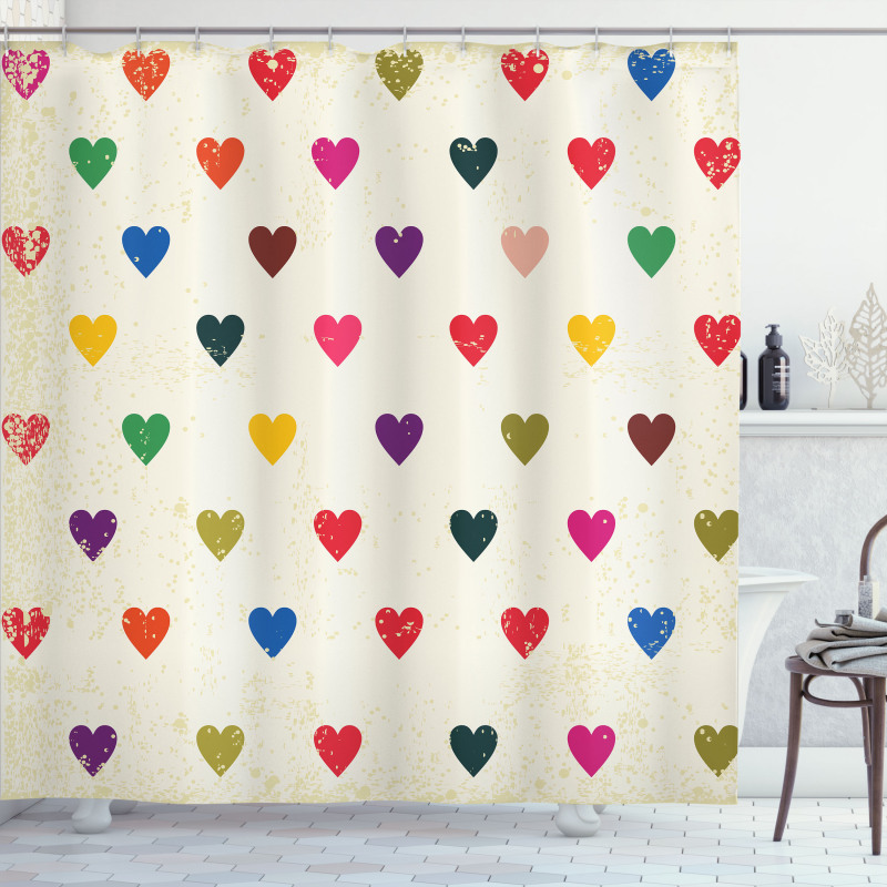Distressed Hearts Love Shower Curtain