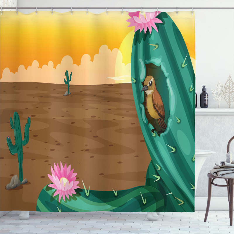 Desert Cactus and Bird Shower Curtain