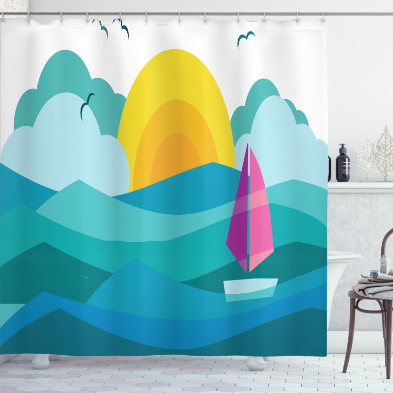 Sunny Sea Sail Ship Shower Curtain