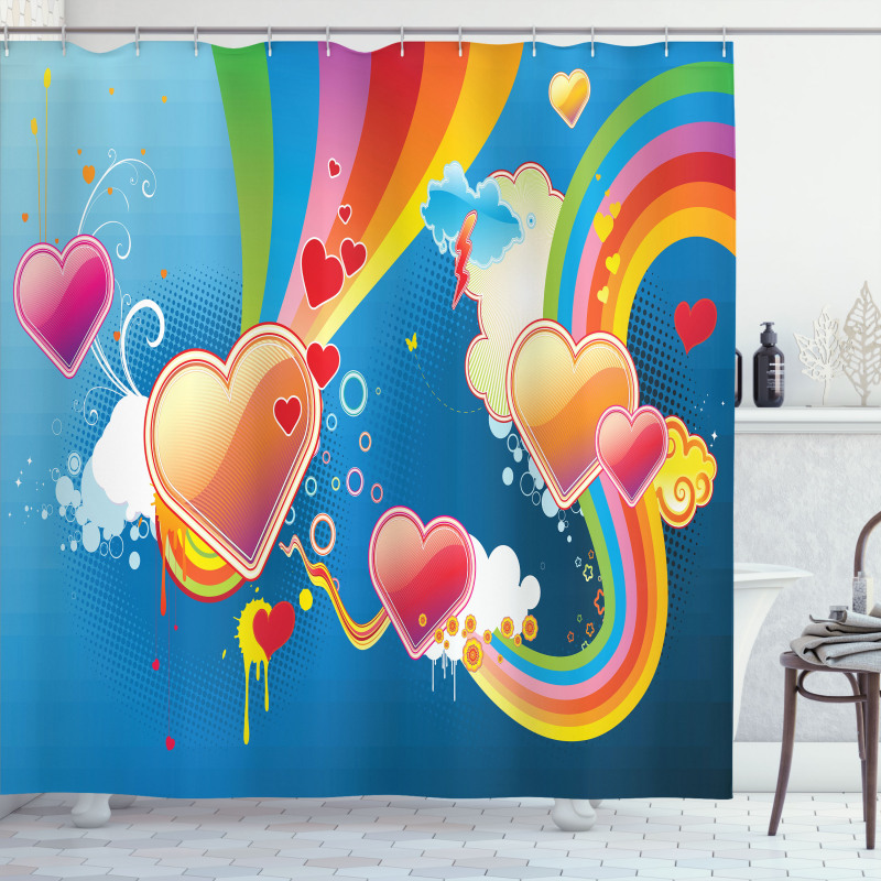 Funky Hearts Shower Curtain