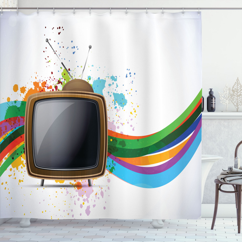 Old TV Color Splash Shower Curtain