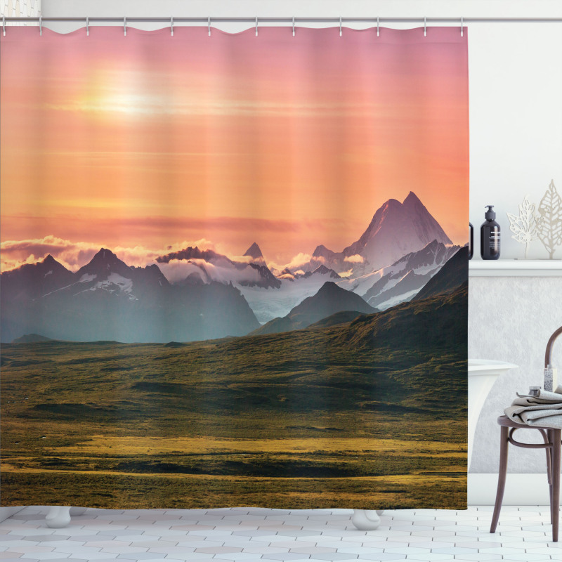Mountains and Sunset Shower Curtain