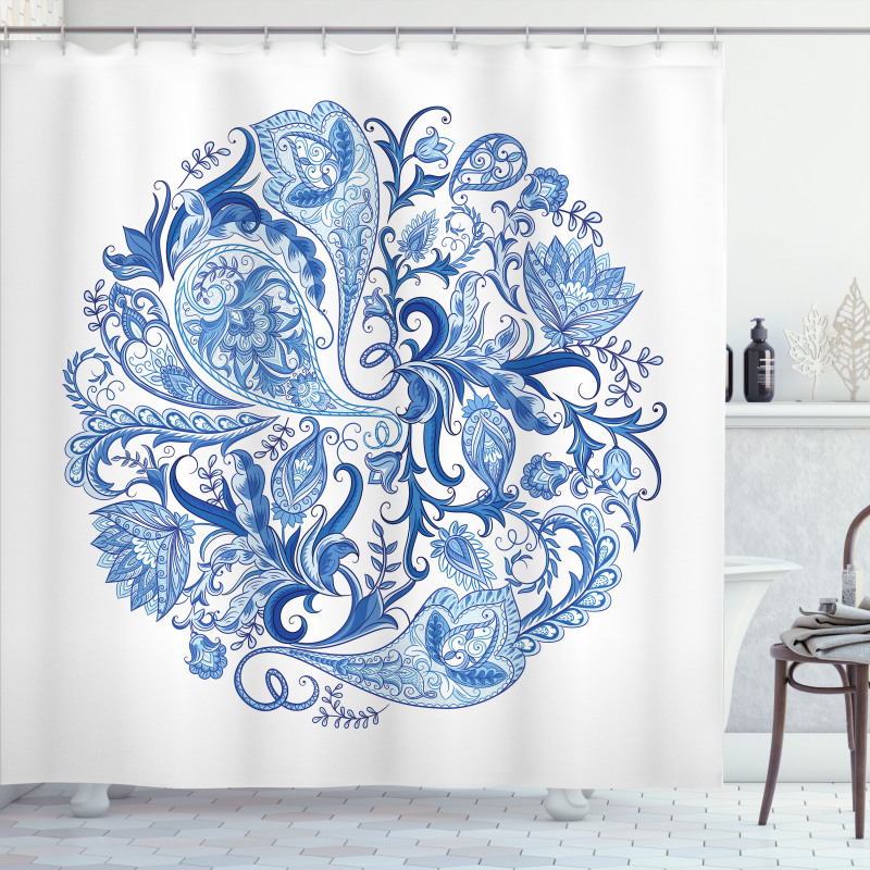 Paisley Circle in Blue Shower Curtain