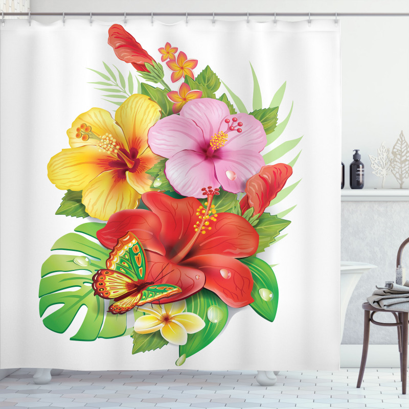 Colorful Hibiscus Blooming Shower Curtain