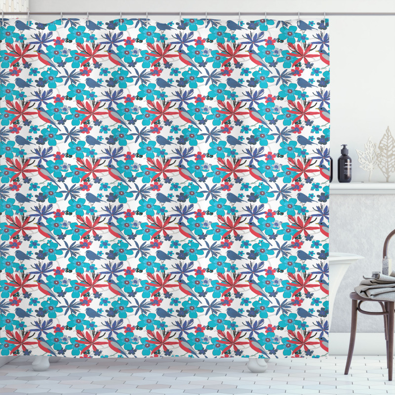 Branches and Little Birds Shower Curtain